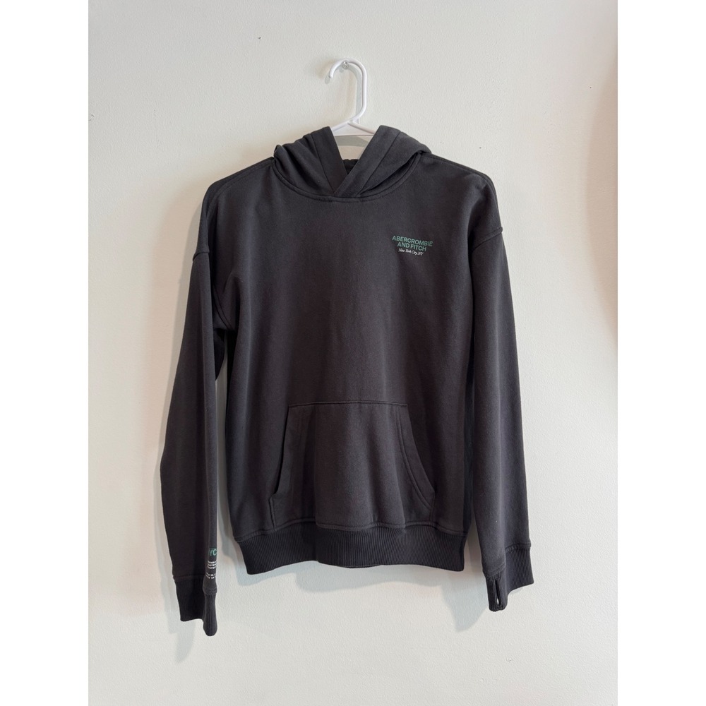 Abercrombie Kids Relaxed Fit Hoodie Boys 11/12 Black Graphic Logo Sweatshirt